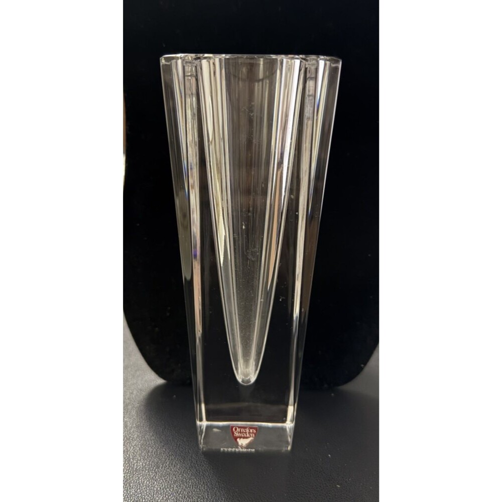 Orrefors Crystal Vase Lars Hellsten Odyssey Design - 7" Tall Sweden NWT